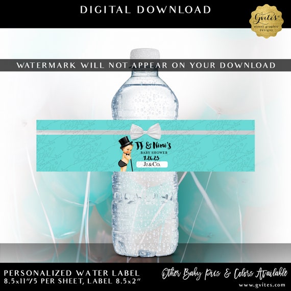 Baby & Co Water Bottle Labels |  Breakfast at Little Man | Personalized Digital Download