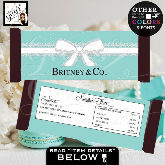 Bride & Co Candy Bar Wrappers | Blue theme decorations | Breakfast favors gifts {2 Per/ Sheet 5.25 x 5.75"}