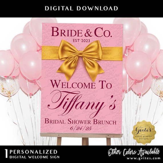 Gold Burgundy and Pink Welcome Bridal Shower Brunch Printable Poster Sign.