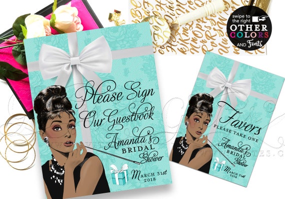 Personalized Guest Book 8x10" and Favor Sign 5x7" Turquoise Blue Lace