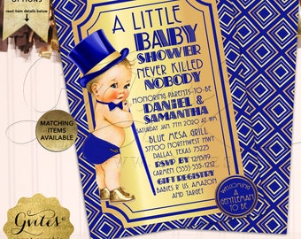 Royal Prince Baby Shower Printable Invitation in royal blue and gold.