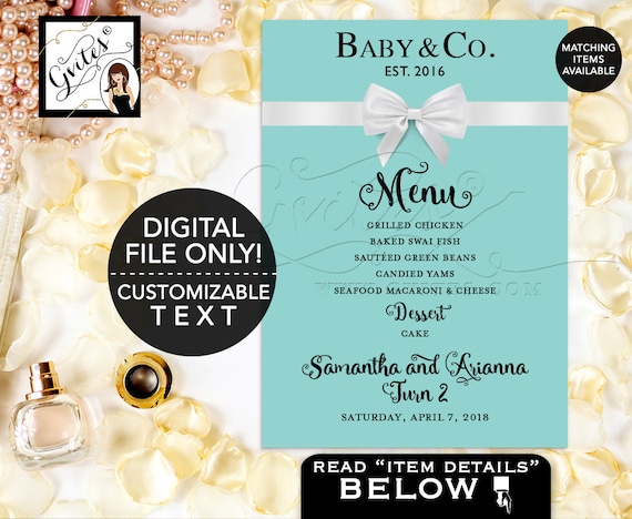 Baby and Co 2nd Birthday Menu Printable/ Baby Menu Cards/ Breakfast at Co Party