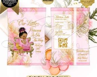 Chip Bag Printable Gold & Pink Baby Shower Vintage Afro Puff Baby Girl