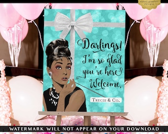 Darlings! I am so glad you are here, Welcome | Printable Audrey Hepburn Poster Entrance Decoration Digital Download