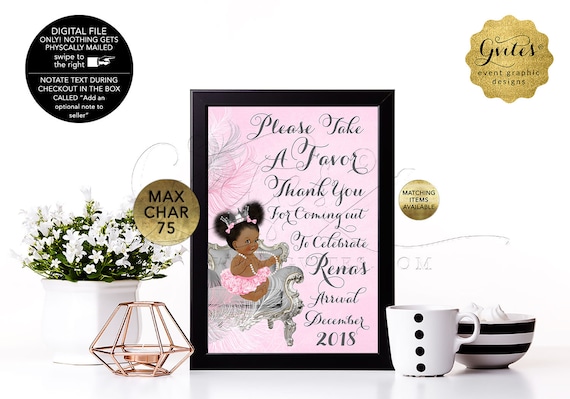 Pink Silver Baby Shower Signs Take a favor Princess Vintage Baby Girl Digital JPG + PDF Design: CWCHSP-105 By Gvites 4x6" or 5x7"
