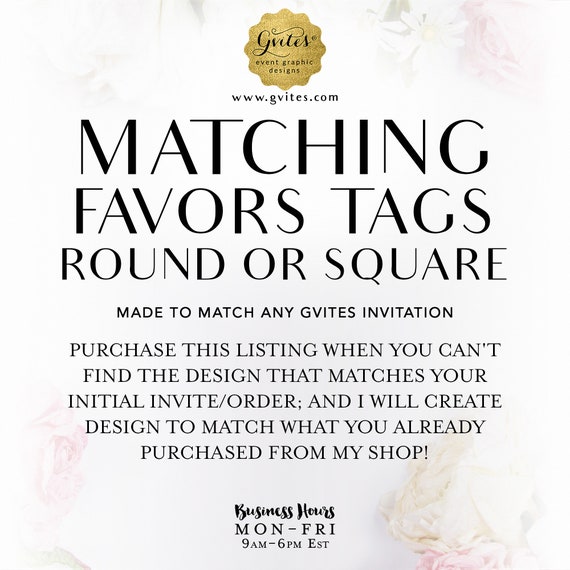 Matching Favor Tags Add-on - To Coordinate with Any Gvites Invitation Design