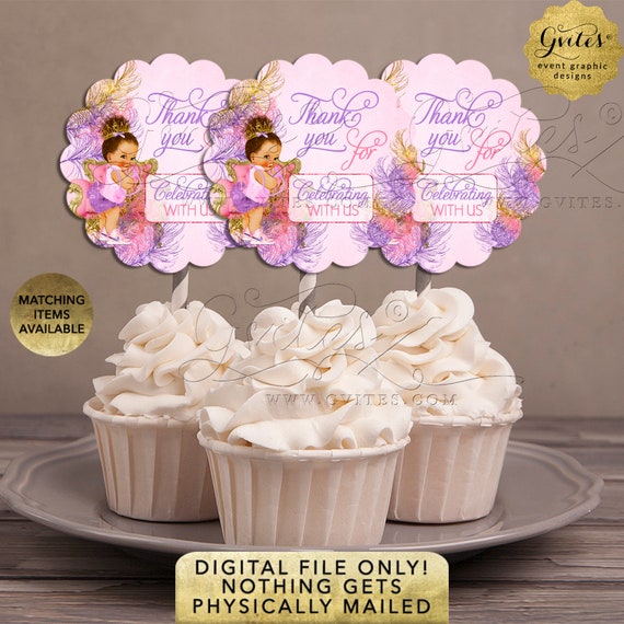 Avery Cupcake Toppers Pink Lavender Gold Baby Shower/ Party Favors Dessert Table Decoration/Afro Puffs Princess Girl/ Printable/ Digital