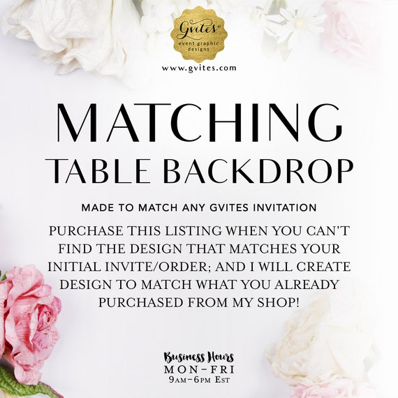 Matching Table Backdrops Decorations Add-on - To Coordinate with any Gvites invitation design
