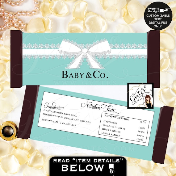 Baby & Co Blue Theme Candy Bar Wrapper bar chocolate label party printable/ JPG + PDF Customizable Text