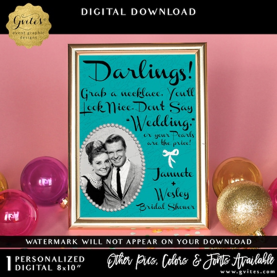 Deep Turquoise Coed Wedding Shower Game Sign | Don't Say Wedding or your pearls are the price! Digital/Printable 8x10"