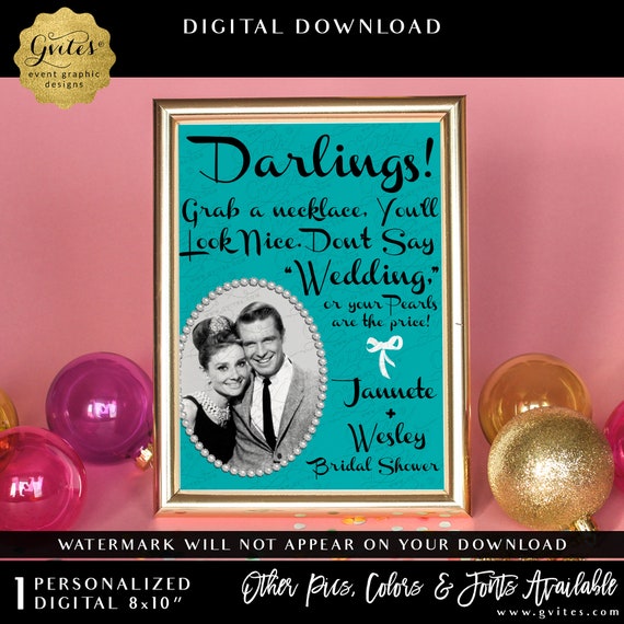 Deep Turquoise Coed Wedding Shower Game Sign | Don't Say Wedding or your pearls are the price! Digital/Printable 8x10"