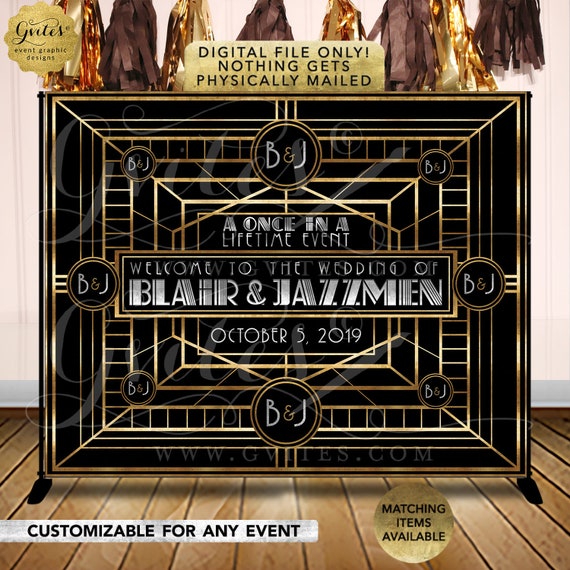 Great Gatsby backdrop 1920s step & repeat, table banners, entrance welcome signs, photo booth wall back drops, digital file only!