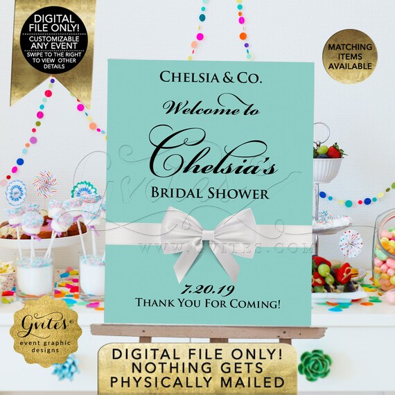 Bridal Shower Welcome Sign | Breakfast at Name & Co Blue Themed Decorations | Printable JPG + PDF
