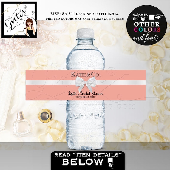 Water Bottle Labels Bridal Shower / Peach & White Bridesmaid Labels stickers / Wedding Party favors Blush Pink bottle wrappers / 5 Per Sheet