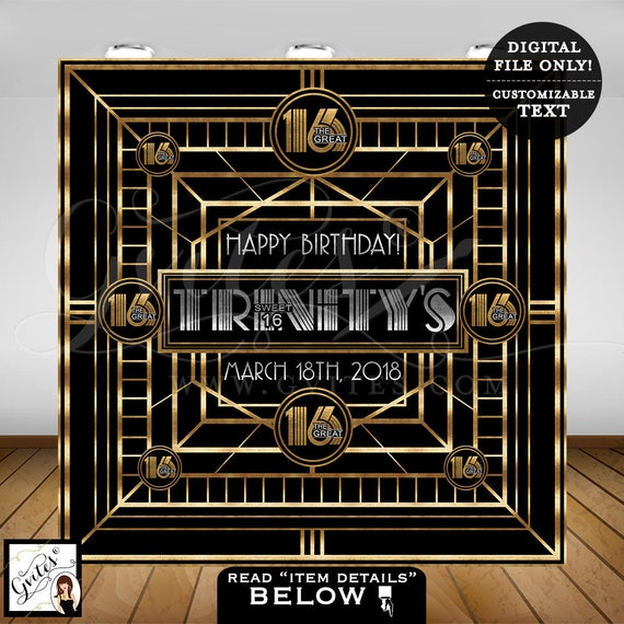 Great Gatsby Backdrop/ sweet 16 birthday backdrops/ personalized customizable Gatsby wall backdrop poster sign/ read item details below! Il_570xn