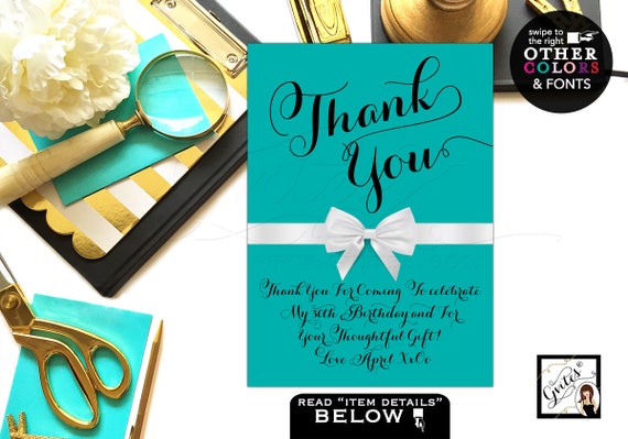 Thank You Sign Breakfast at Bridal Shower Audrey Hepburn Theme/ Printable Decorations Turquoise Blue 4x6" or 5x7"