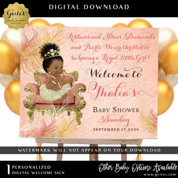 Custom Welcome Sign Coral and Gold Baby Shower Princess Theme | Digital Download 20x16"