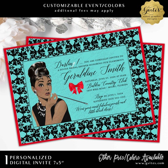 It's A Divine Bridal Shower Printable Audrey Hepburn African American Beautiful Illustration. Breakfast Bridal Shower Party Supplies.