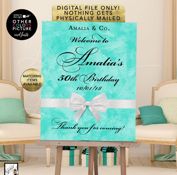 Welcome 50th Birthday Sign, printable poster banner, breakfast at blue