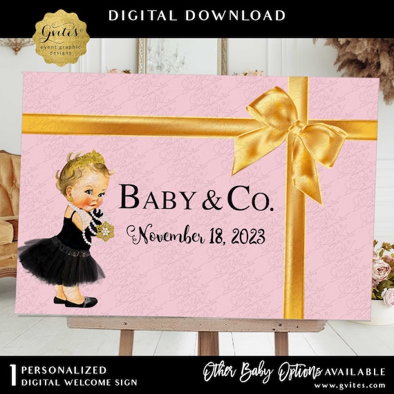 Pink and Gold Baby & Co Backdrop Banner Venue Decoration Printable File | Customizable Text