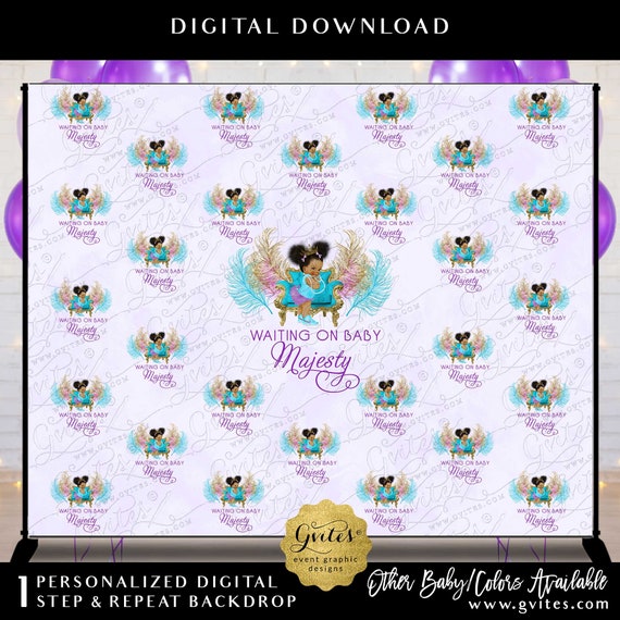Blue Purple & Gold Baby Shower Princess Step and Repeat Backdrop Printable | Digital Download 10x8' Feet