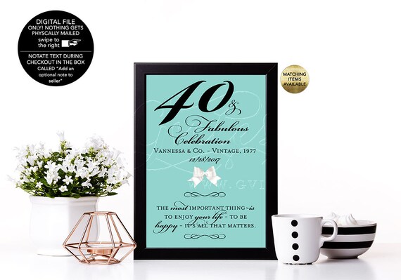 40th and Fabulous Birthday Decoration Sign/ 50th 60th 70th Bday Party Audrey Hepburn Quote Signs Table Centerpiece/ Surprise Party