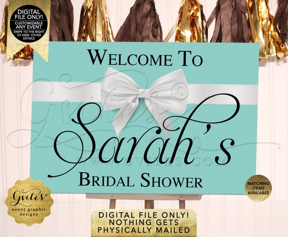 Blue Welcome Signs Bridal Shower | Audrey Hepburn Breakfast Theme Decoration Entrance Posters/ Centerpiece/ Backdrop Digital JPG + PDF Il_570xn