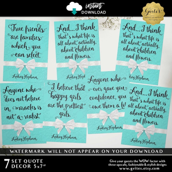 Audrey Quote Bundle Set of 7  Table Decor 5x7" Instant Download