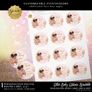 Afro Puffs Cupcake Toppers Pink and Gold Baby Shower Party Circles Labels | Digital Download Labels Designed for Avery® 22807, 22817 & 22877