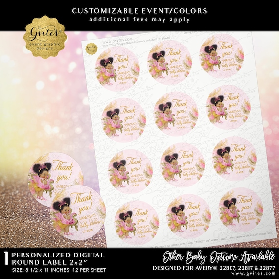 Afro Puffs Cupcake Toppers Pink and Gold Baby Shower Party Circles Labels | Digital Download Labels Designed for Avery® 22807, 22817 & 22877