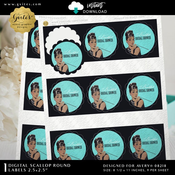 African American Audrey Hepburn Breakfast at Cupcake Toppers bridal shower decorations 2.5x2.5"/9 Per Sheet | Designed For Avery® 08218