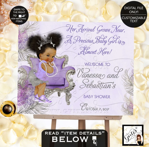 Purple & Silver Hues Welcome Baby Shower Sign 24x18"