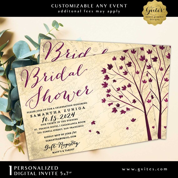 Fall Bridal Shower Printable Invitation | Digital File JPG + PDF 7x5" Il_570xn