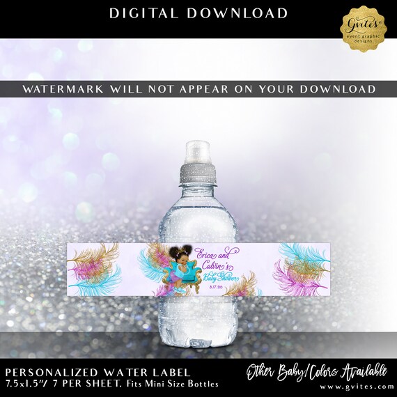 Personalized Mini Water Labels Baby Shower Grape Purple Aqua Blue Gold Glitter | Digital Download