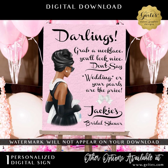 Bridal Shower Personalized Necklace Game Sign. Grab a necklace you'll look nice, don't say wedding or your pearls are the price. 8x10"