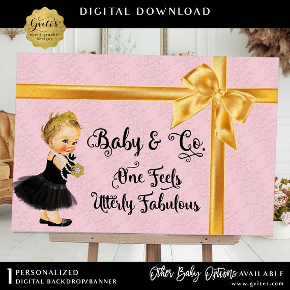 Audrey Hepburn First Birthday Backdrop Welcome Banner | One Feels Utterly Fabulous | Decoration Printable Pink & Gold Bow