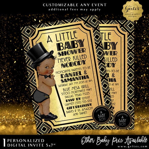 Personalized Great Gatsby Baby Shower Boy | Art Deco Black Gold 1920's Vintage Theme