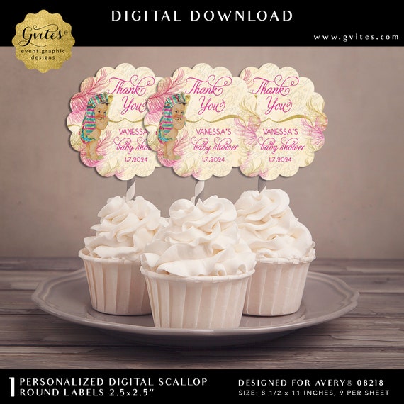 Custom Baby Shower Cupcake Toppers | Egyptian Scallop Toppers Baby Shower | Pharaoh Princess 2.5x2.5"/ 9 Per Sheet {Avery® 08218}
