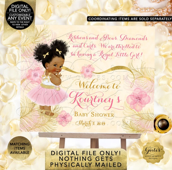 Blush Pink Ivory Gold Ballerina Baby Shower Welcome Sign Pink Gold Ethnic Girl | Printable Digital File Only! JPG + PDF Format | By Gvites Il_570xn