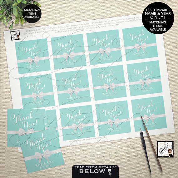 Thank you blue gift labels/ stickers/ custom party decor