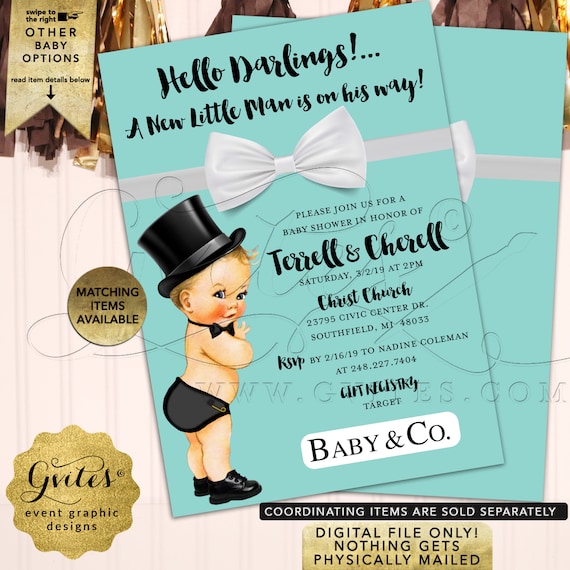 Baby & Co Shower Blue Boy Invitations. Hello Darlings! A New Little Man is on his way! Digital/JPG+PDF. 5x7" Double Sided.