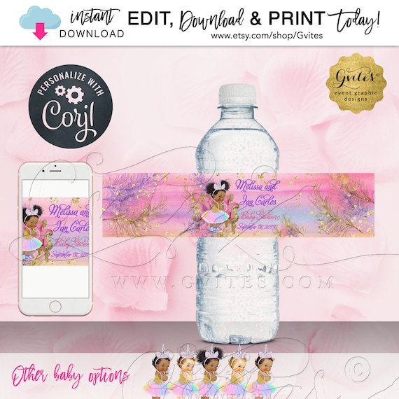 Water Labels Unicorn Baby Shower Princess Theme | Digital File JPG + PDF Format | Instant Download. Edit w/Corjl