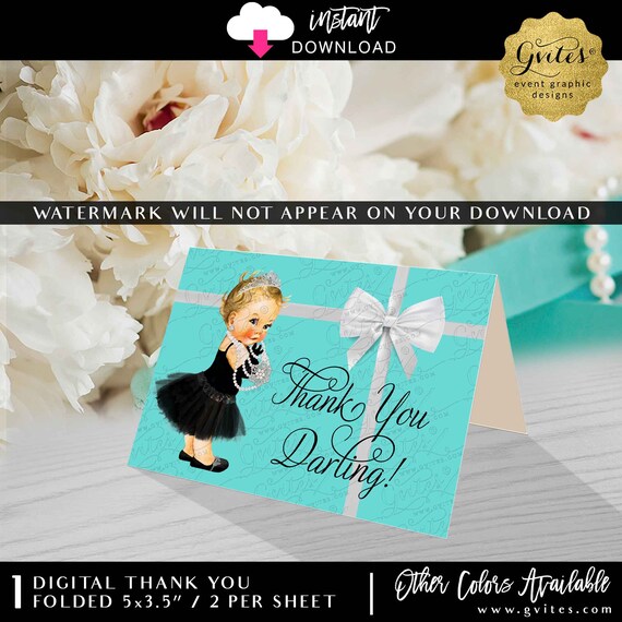 Baby & Co Audrey Thank You Darling Printable | Instant Download Light/Blonde Girl | 5x3.5" 2 Per/Sheet