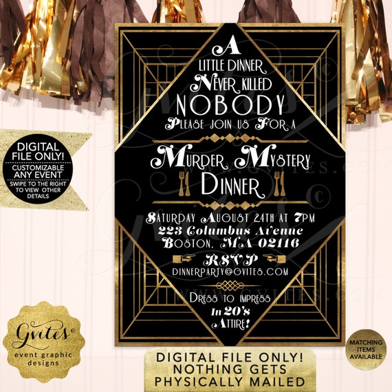 Murder Mystery Dinner Party Invitation | Art Deco/ Vintage/ The Great Gatsby | Printable JPG + PDF