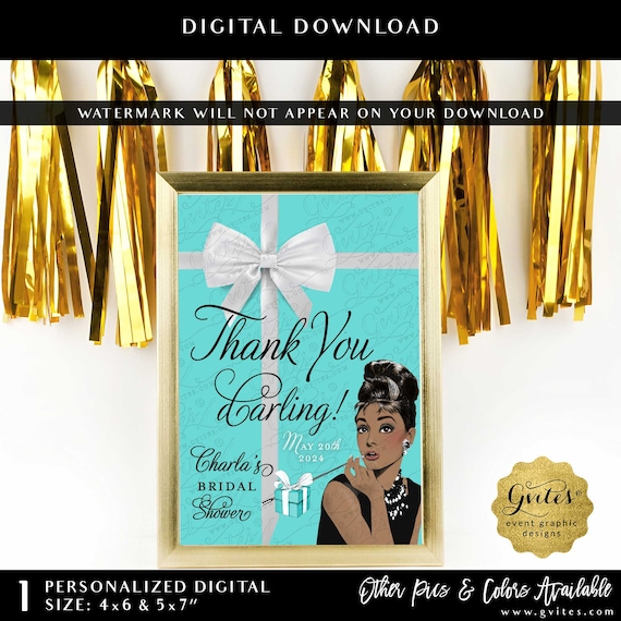 Thank You Darling Audrey Hepburn Decorations Breakfast at bridal shower {4x6 or 5x7}. Gvites