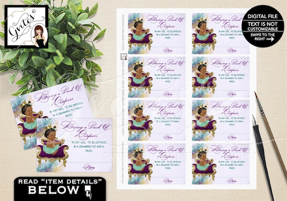 Peacock Little Princess Baby Raffle Tickets/ Baby Party Printable Card/ Vintage Baby Prize Drawing Raffle Ticket/ 3 Skin Tones