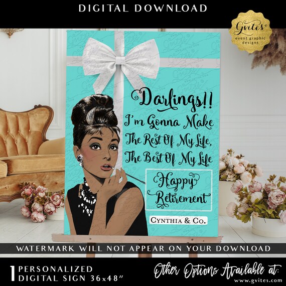 Custom Happy Retirement African American Audrey Hepburn Personalized Sign Design | 36x48"