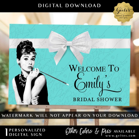 Personalized Welcome Bridal Shower Custom Signs | Audrey Hepburn Party Decorations | Entrance Poster Sign Backdrop Digital 36x24" JPG + PDF