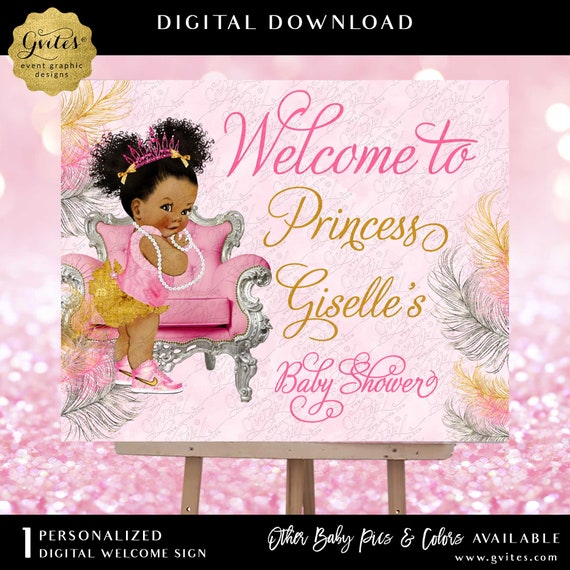 Afro Puffs Welcome Pink and Gold Silver Watercolor Glitter Feathers Printable Poster Sign Digital Download