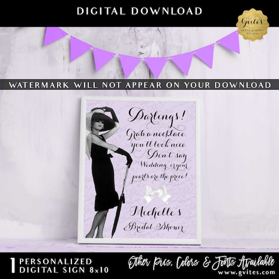 Personalized Pearl Necklace Game Sign | Audrey Hepburn Party Sign Don't Say Wedding 8x10"